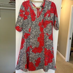 blue and red floral dress